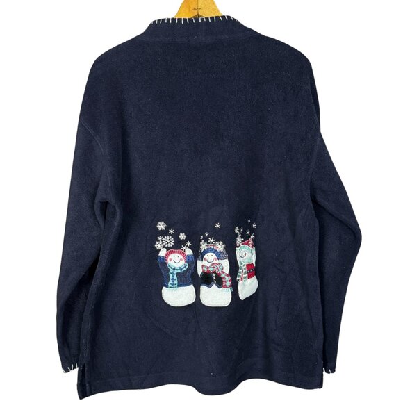 Vintage Fleece Christmas Pullover Sweater Navy Blue Let It Snow Sweatshirt - Picture 4 of 6